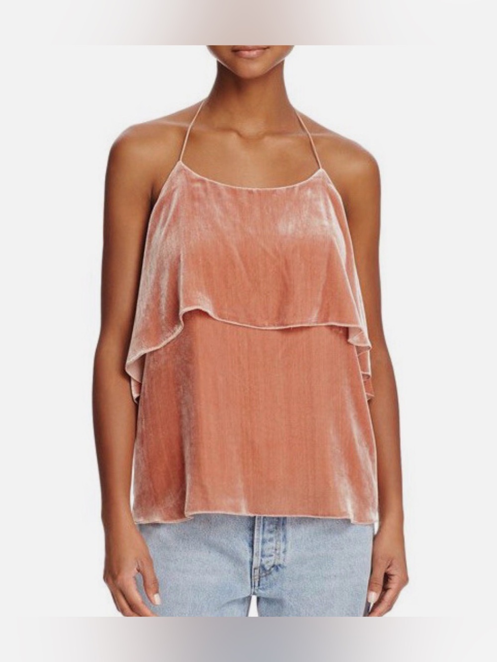 Alice + Olivia by Stacey Bendet Rose Tan Velvet Blouse Ruffle Tank Top Size m